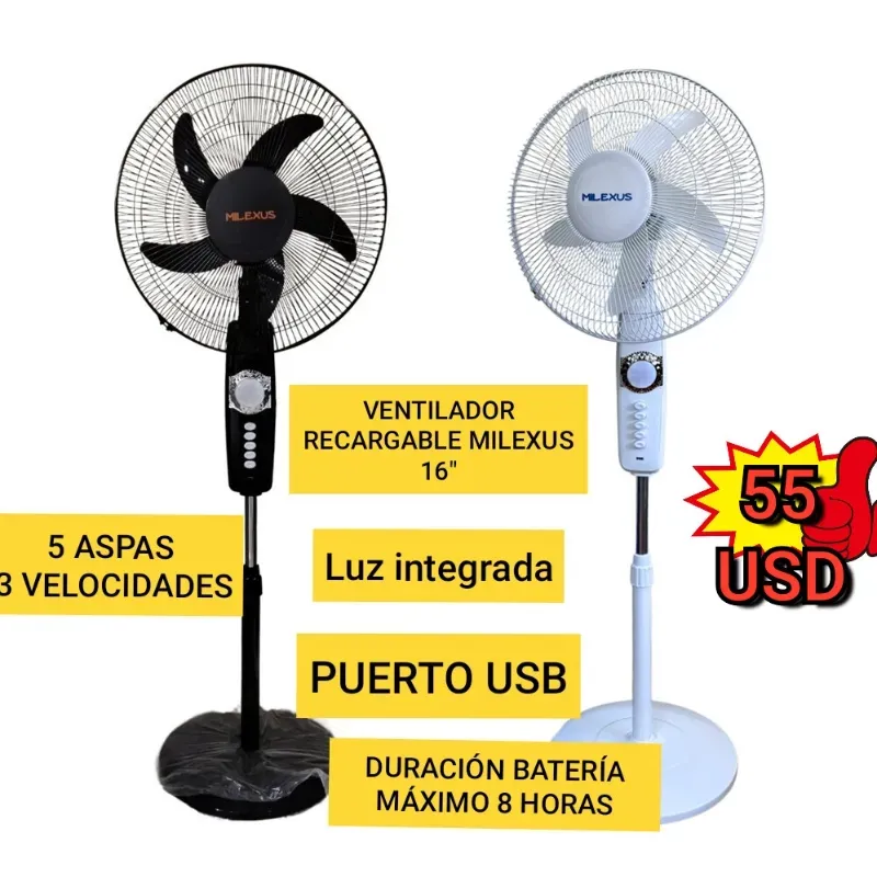 VENTILADOR RECARGABLE MILEXUS 16" 55 USD