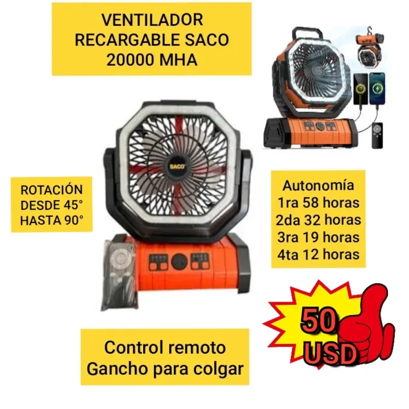 VENTILADOR RECARGABLE PORTÁTIL SACO TIPO F6 50 USD