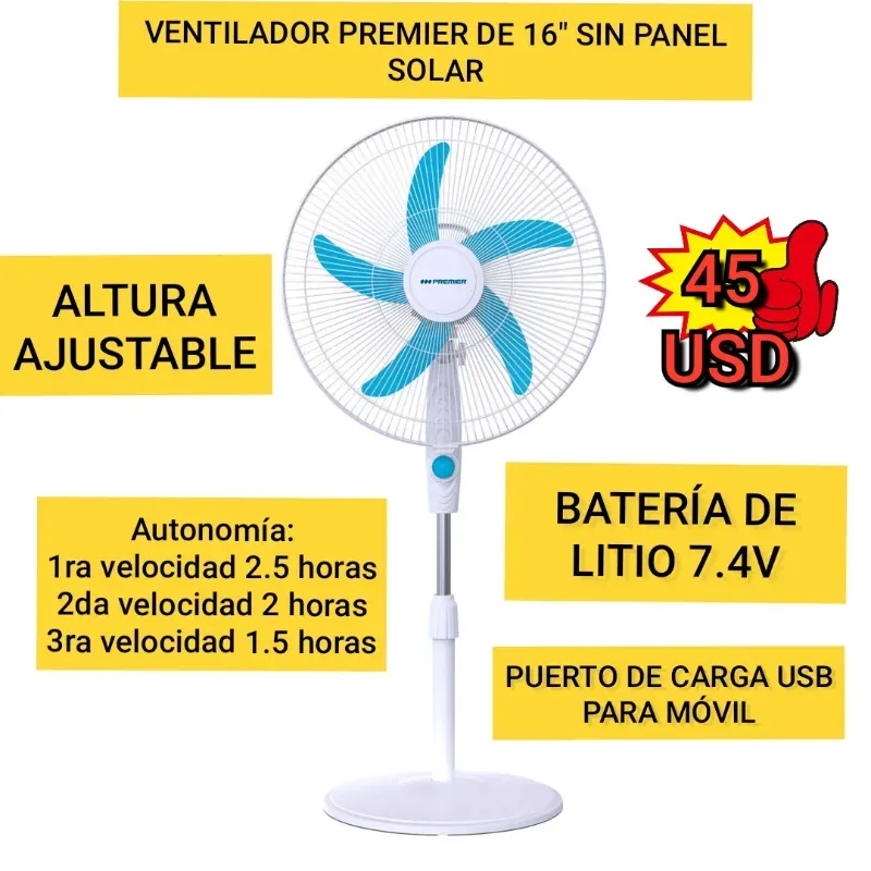VENTILADOR RECARGABLE PREMIER DE 16" 45 USD