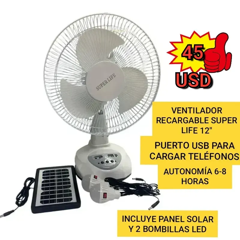 VENTILADOR RECARGABLE SUPER LIFE 12" MESA 45 USD
