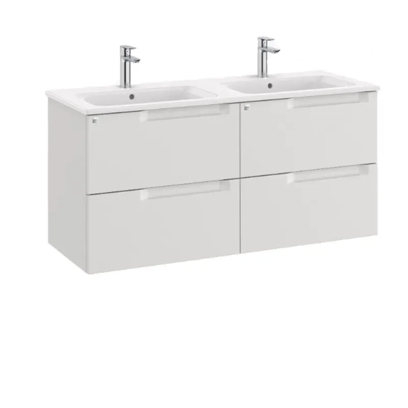 Pack conjunto de mueble de base de 4 gavetas, lavabo doble y espejo eidos con luz led (1200mm)