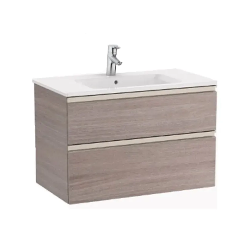 Roca unik mueble 800x46 con 2 gavetas de roble texturizado incluye lavabo blanco centrado