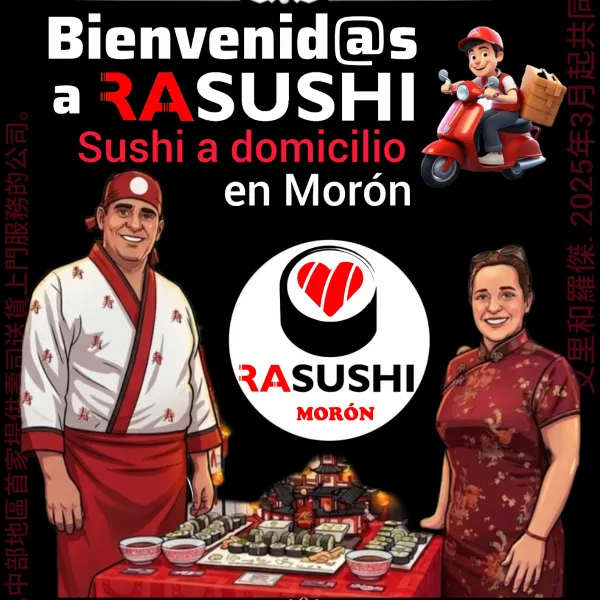🍣 El Sushi en RASUSHI
"""NO ES DE PESCADO CRUDO"""
Todo es bien cocinado, no hacemos sushi tradicional. Nosotros hacemos una fusión entre carnes o mariscos o pescados muy bien cocinando con vegetales frescos.
🛵 Somos un pequeño emprendimiento de comida asiática a domicilio en Morón, la Ciudad del Gallo 🐓