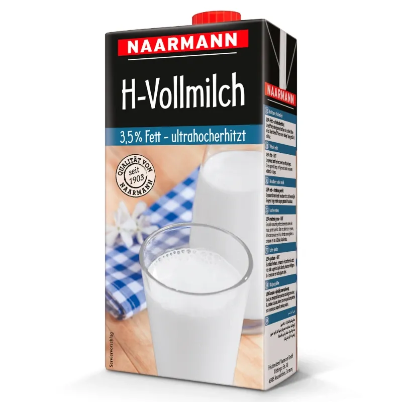 Leche UHT Entera 3.5%MG NAARMANN Brick con Tapón 1L 12/Caja