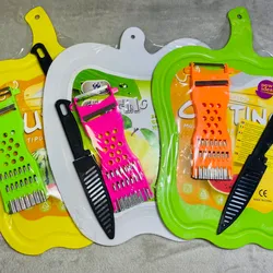 Tabla para picar, cuchillo y rallador