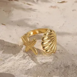Anillo dorado estrella+concha 