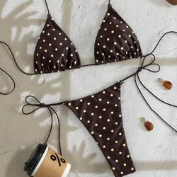 Bikini marrón de lunares amarillo