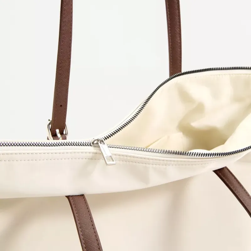 Bolsa Shopper blanca con asa marrón