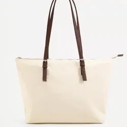 Bolsa Shopper blanca con asa marrón