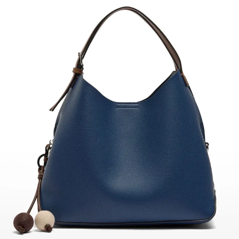 Bolso azul marino doble asa con accesorio 