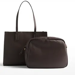 Bolso doble asa + Neceser marrón 