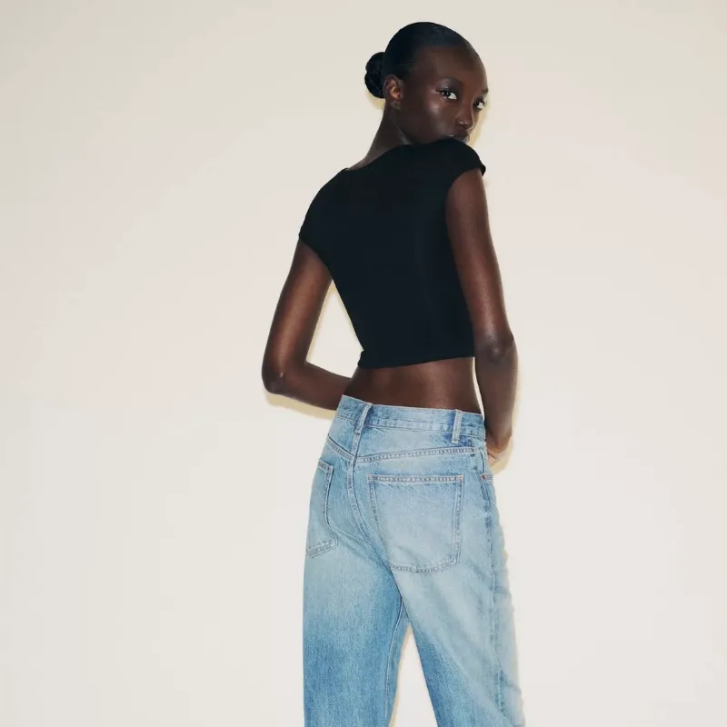 Crop top negro algodón 
