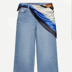 Jean azul Wideleg con pañuelo a la cadera