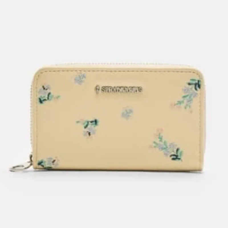 Monedero rectangular cremallera amarillo estampado