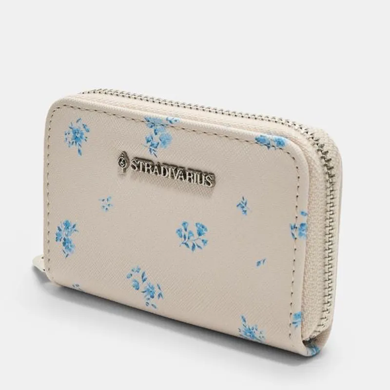 Monedero rectangular cremallera blanco estampado
