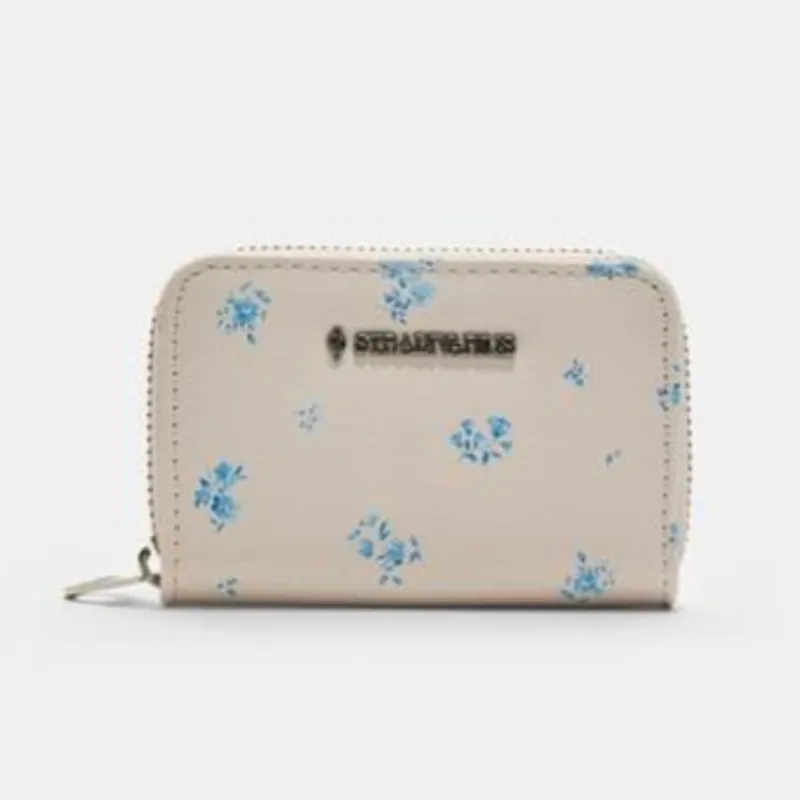Monedero rectangular cremallera blanco estampado