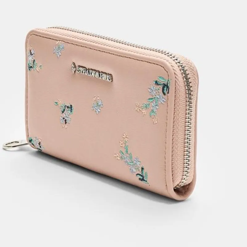 Monedero rectangular cremallera rosado estampado
