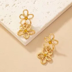 Pendientes de doble flor dorados 