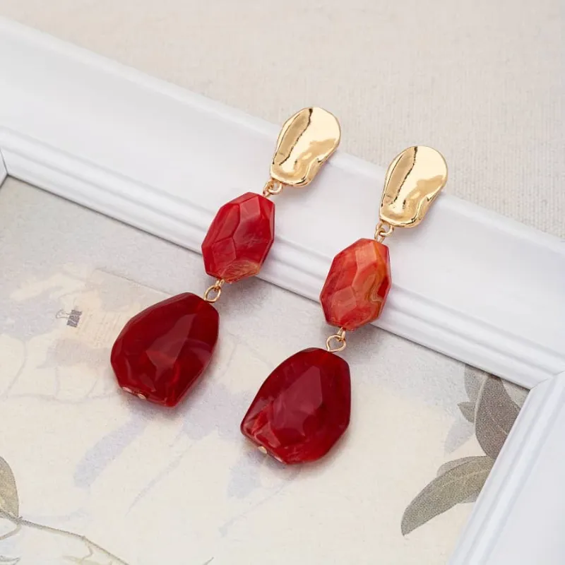 Pendientes resina boho rojos nacarado