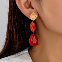 Pendientes resina boho rojos nacarado