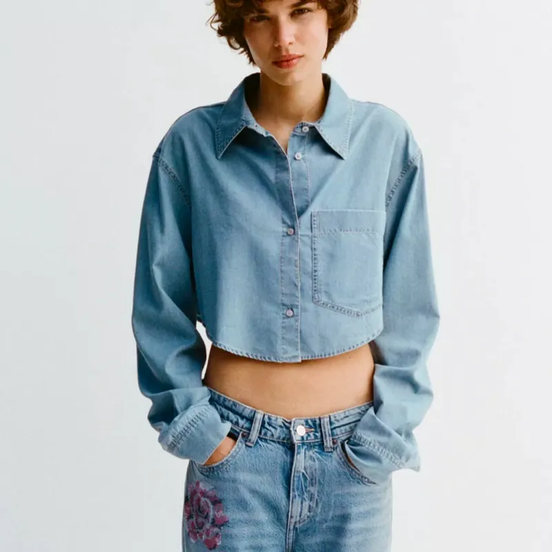 Camisa mezclilla crop top 