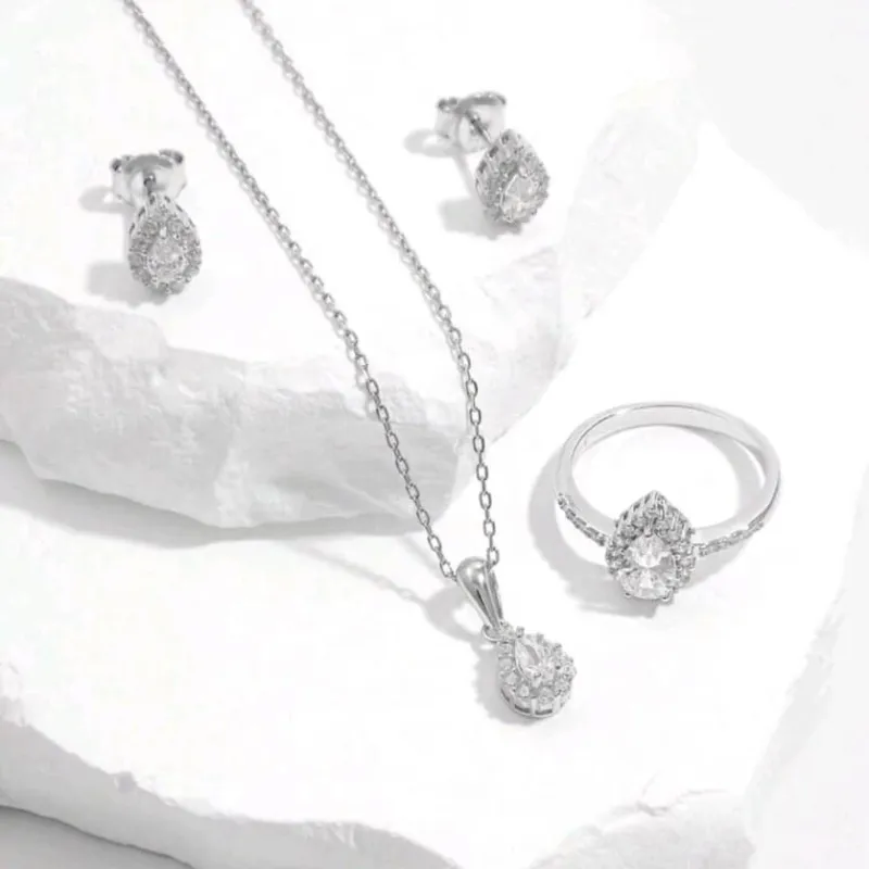 Set collar/anillo/pendiente de plata gota