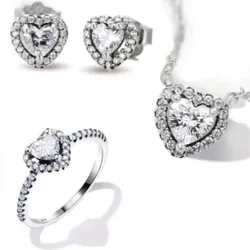 Set de collar/anillo/pendientes de plata corazón 