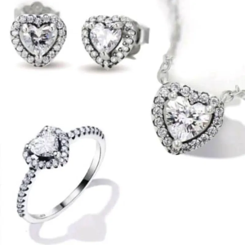Set de collar/anillo/pendientes de plata corazón 