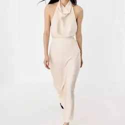 Set de falda y top satinado beige