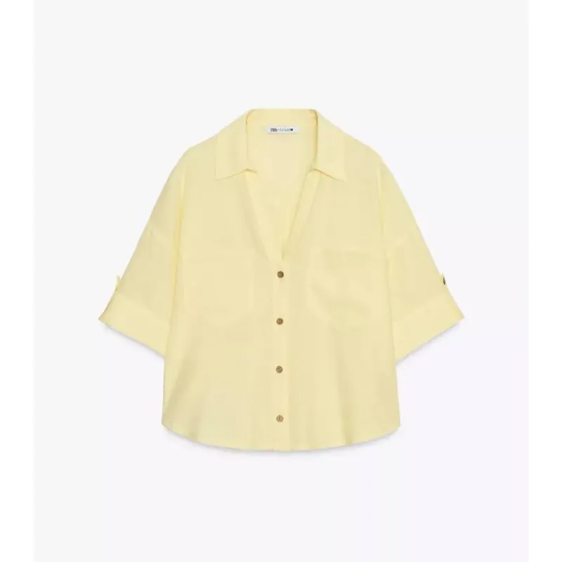 Top amarillo con lino 