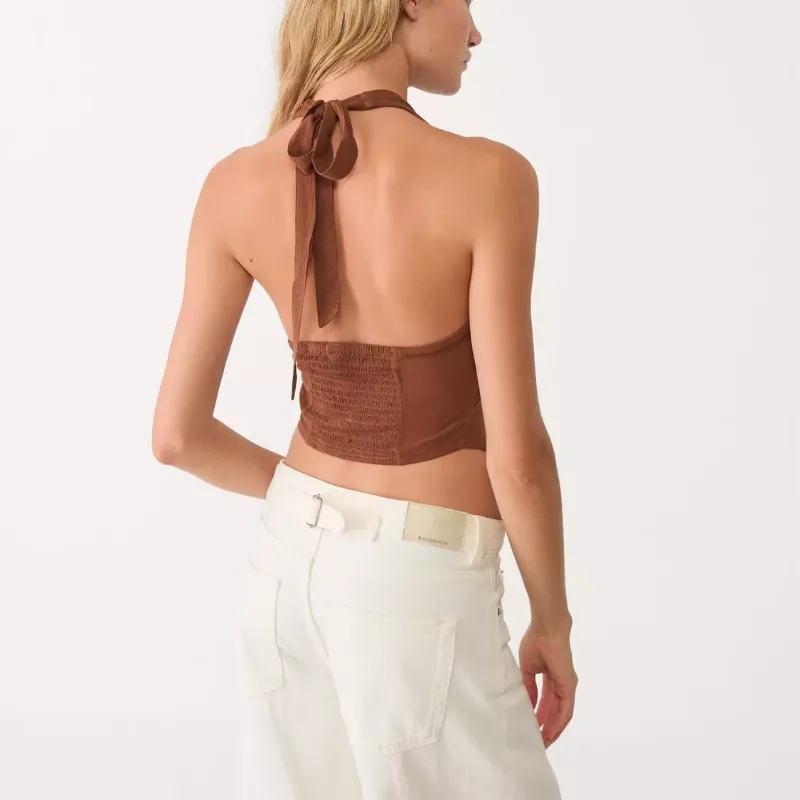 Top atado al cuello carmelita 