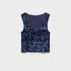 Top corte recto y lentejuelas azul 