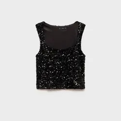 Top corte recto y lentejuelas negro 