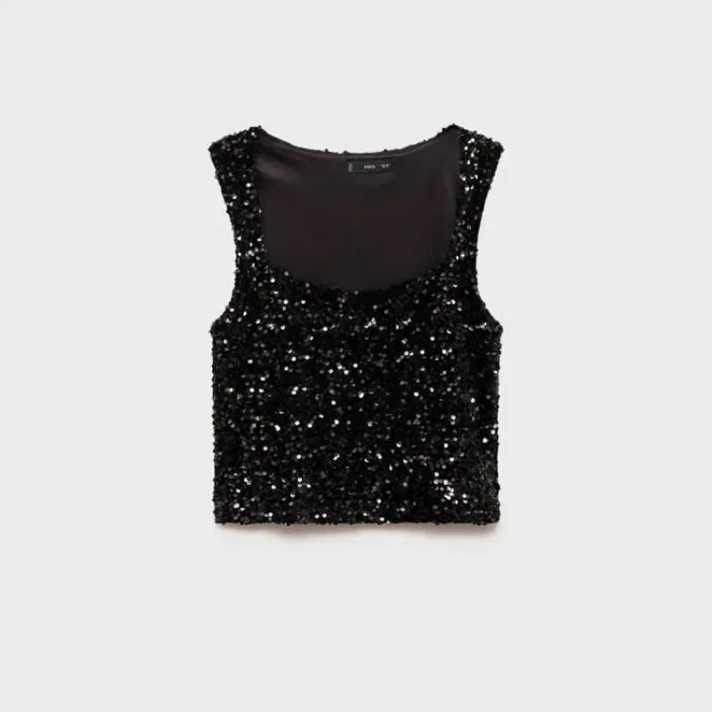 Top corte recto y lentejuelas negro 