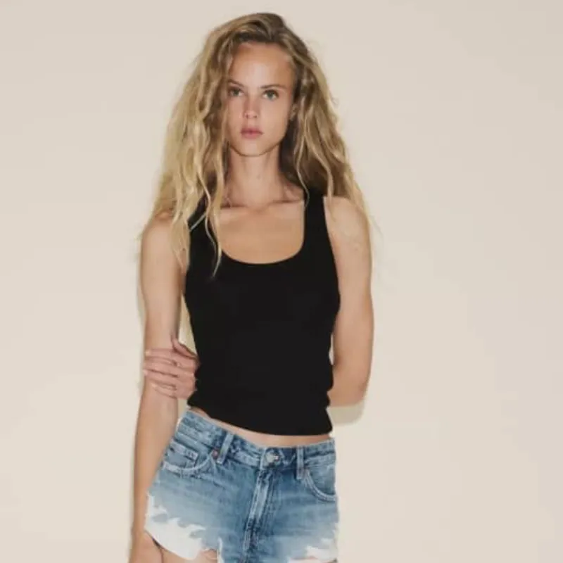 Top negro básico camiseta 