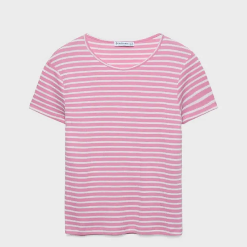 Top rosa listas blancas 