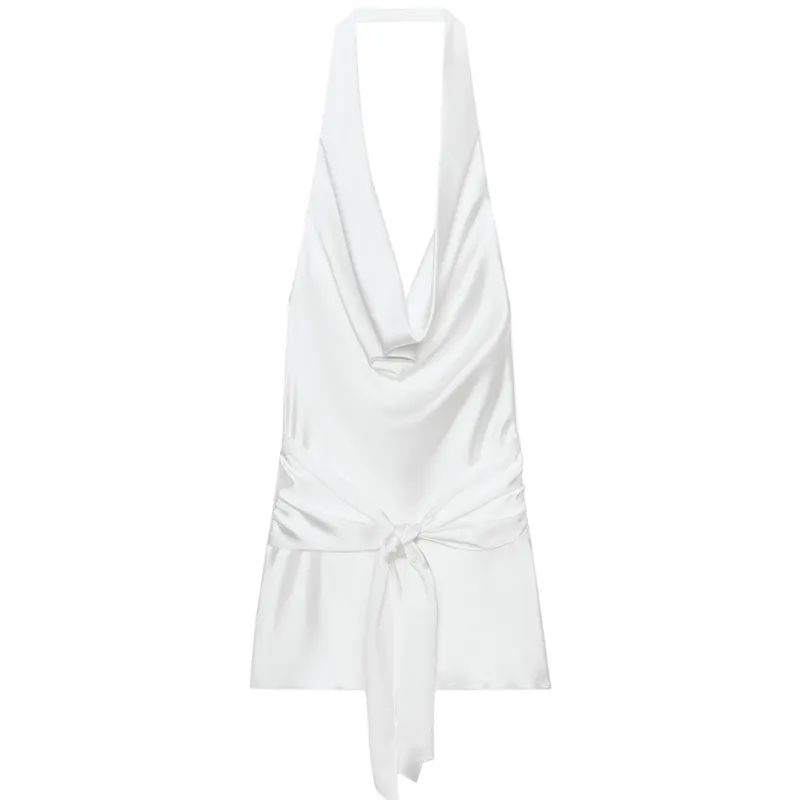 Vestido blanco corto al cuello satinado