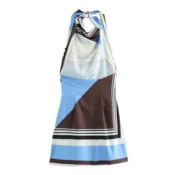 Vestido corto tipo halter con estampado geométrico