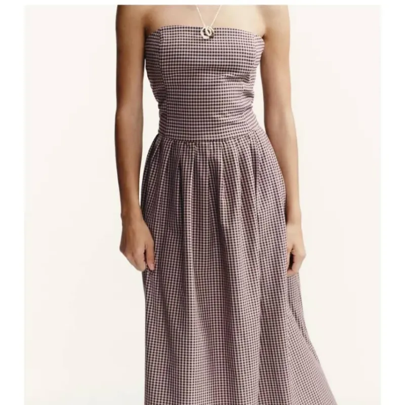 Vestido de cuadros strapless