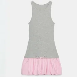 Vestido gris y rosa