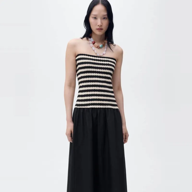 Vestido largo blanco y negro