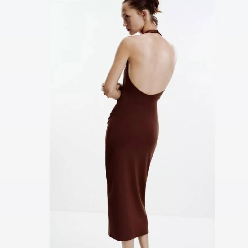 Vestido halter largo fruncido 