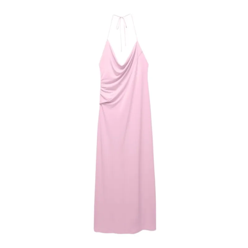 Vestido largo rosa de tirantes