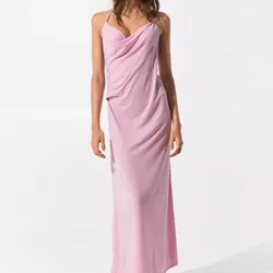 Vestido largo rosa de tirantes