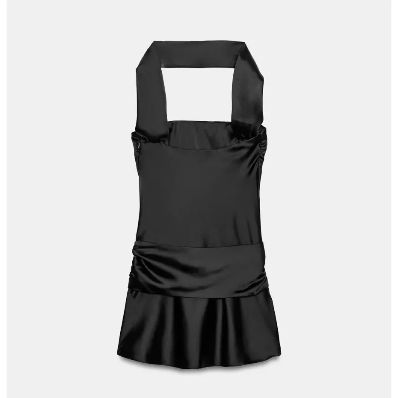 Vestido negro corto satinado