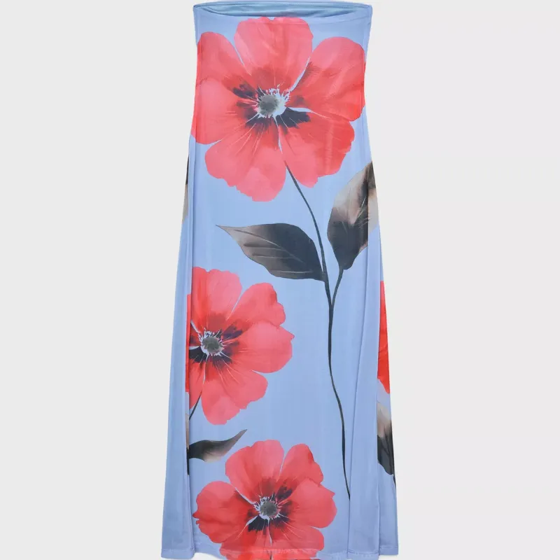 Vestido strapless de flores 