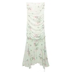 Vestido strapless verde de flores