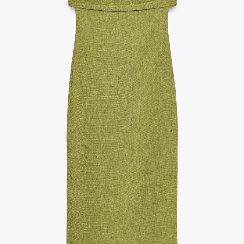 Vestido strapless verde textura