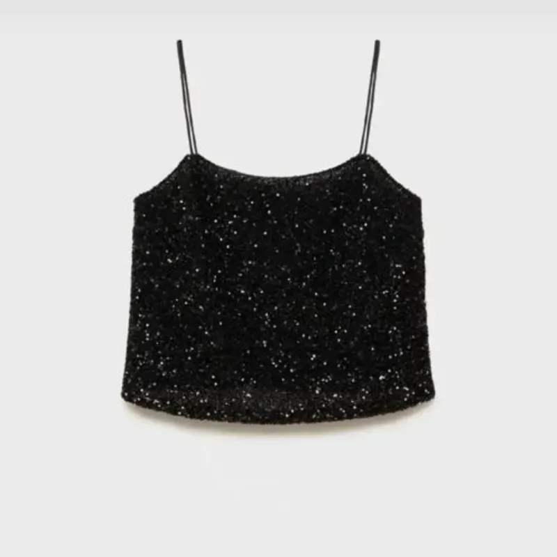 Blusa Negra de Lentejuela y Tirantes