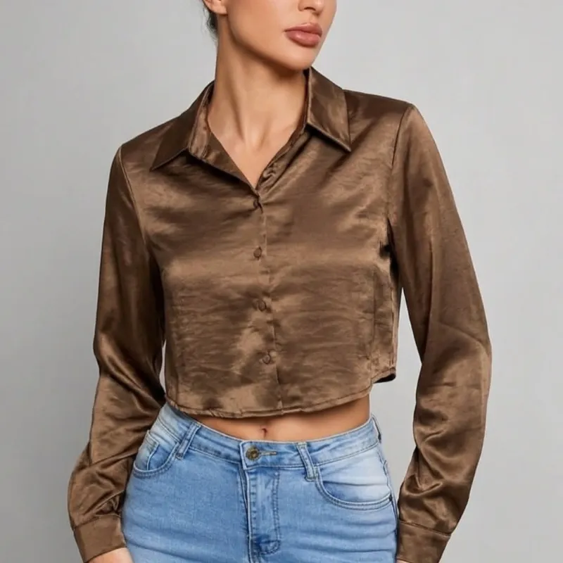 Camisa satén crop Zara
